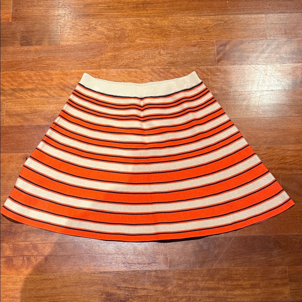 Vibrant Orange and Cream Striped A-Line Skirt